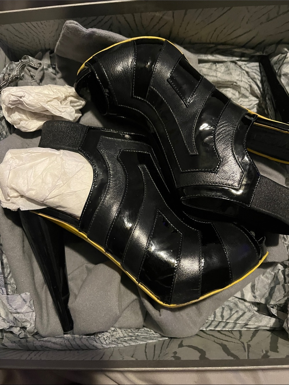 Alexander McQueen Black Patent Peep-Toe Ankle-Heel Sandals